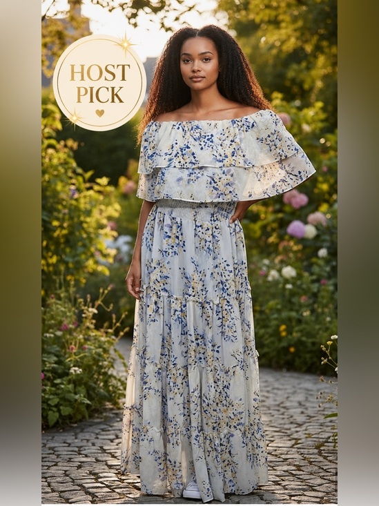1. State Dresses & Skirts - 1. State Light Blue Floral Off Shoulder Maxi Dress